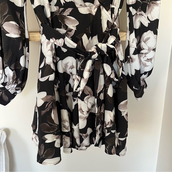 Express Floral Tie Waist Long Sleeve Dress - Picture 3 of 8